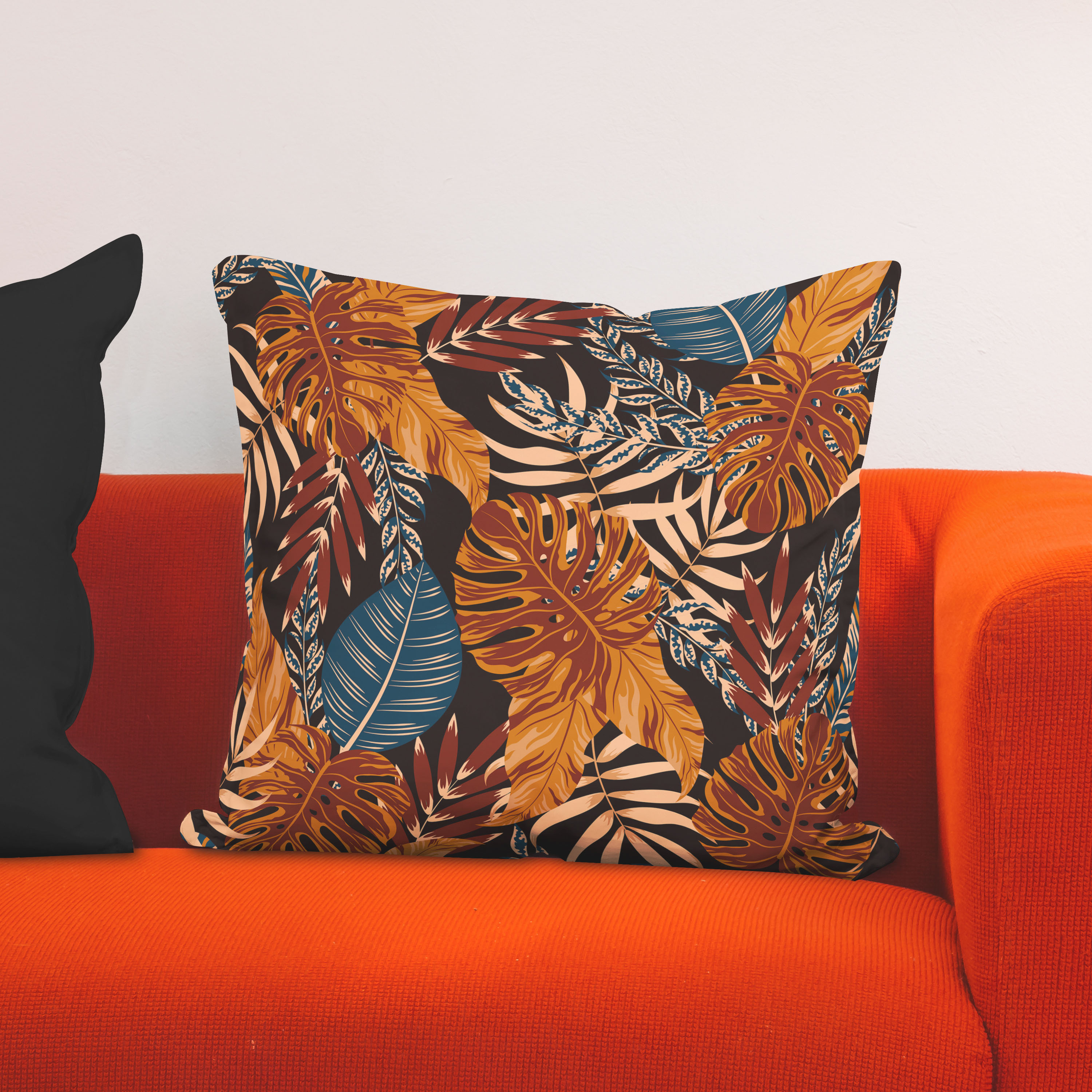 Red sofa with pillow and light lamp