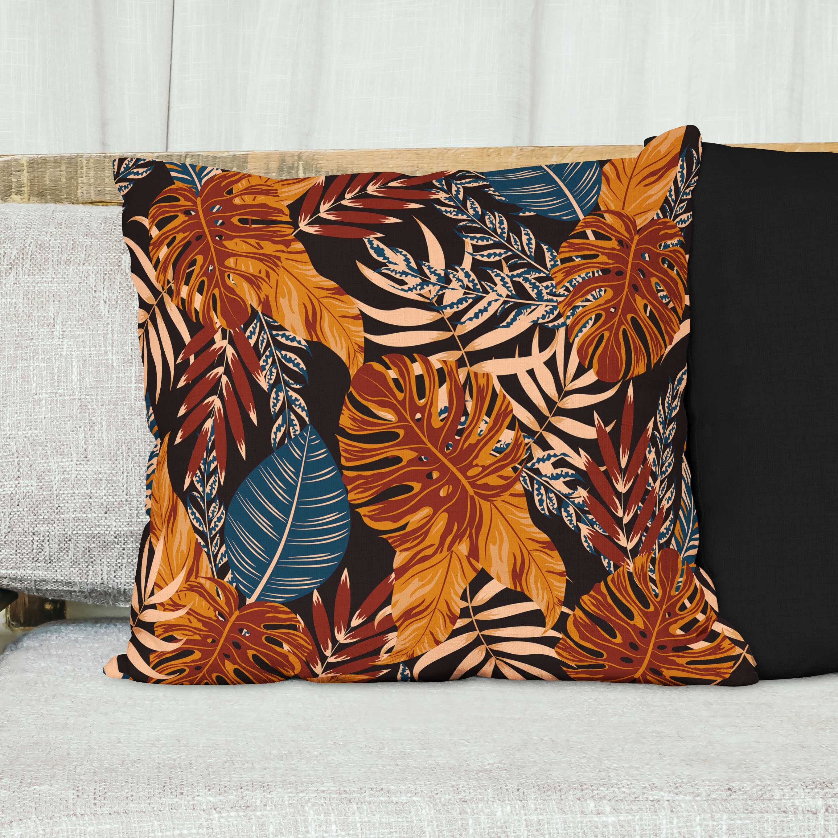 Red sofa with pillow and light lamp