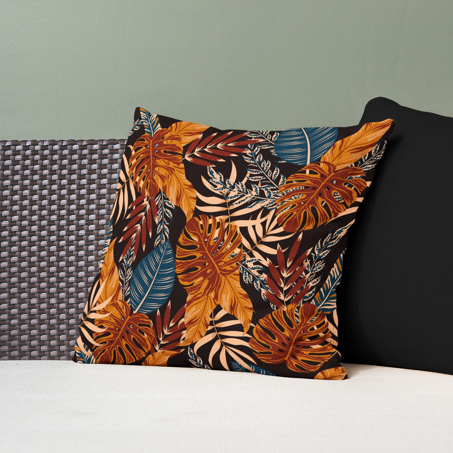 Red sofa with pillow and light lamp