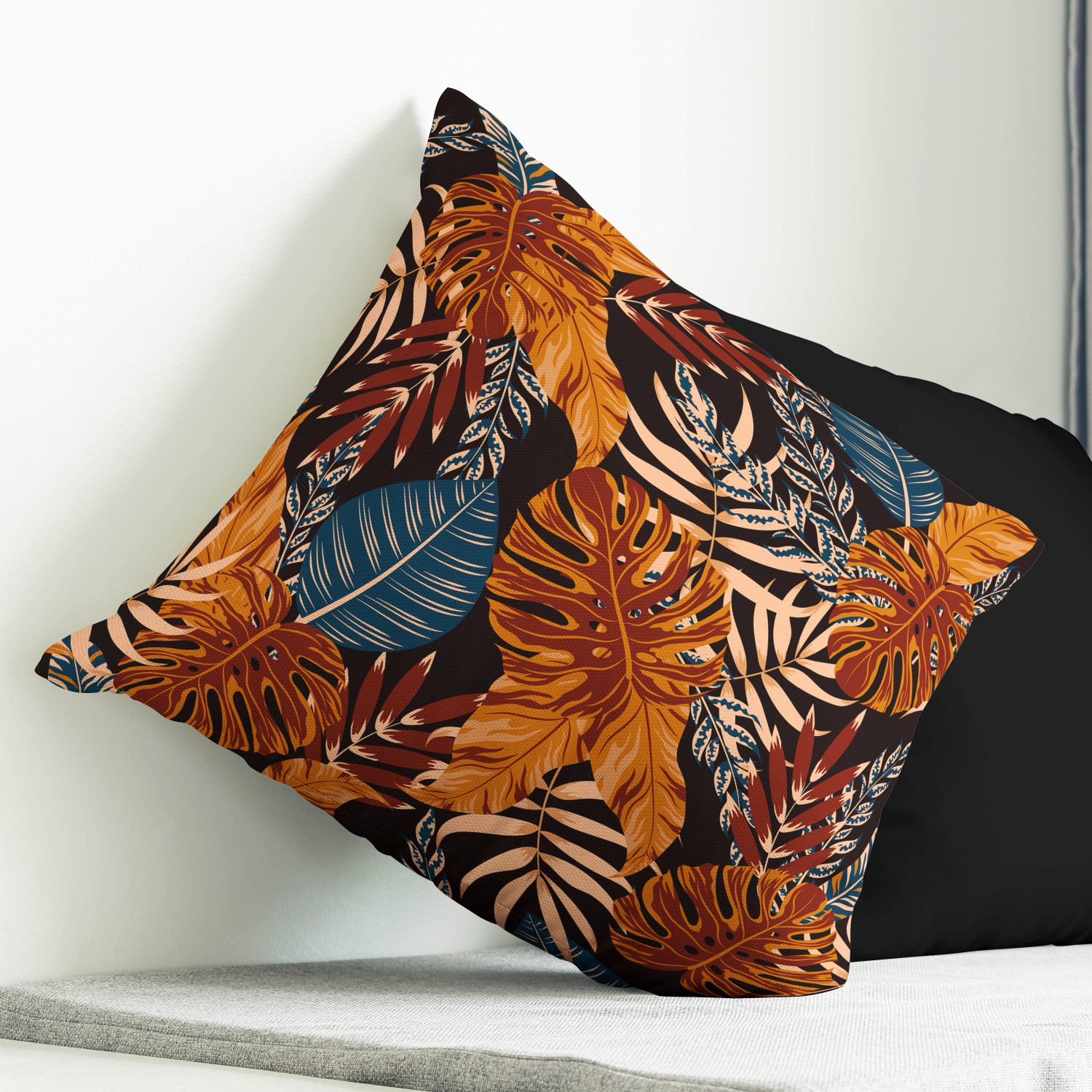 Red sofa with pillow and light lamp