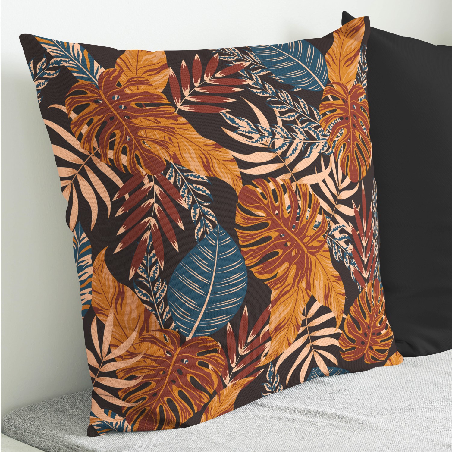 Red sofa with pillow and light lamp