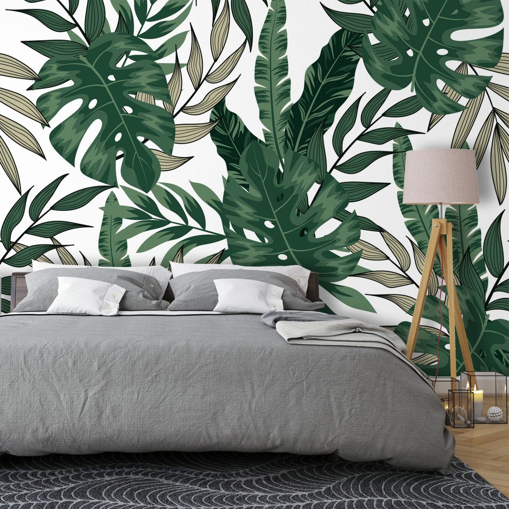 Green Monstera and Banana Leaf Wallpaper