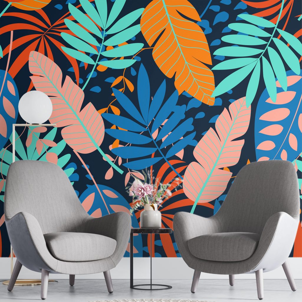 Colorful seamless tropical leaves - Mural Wallpaper, PVC Free, Non-Toxic