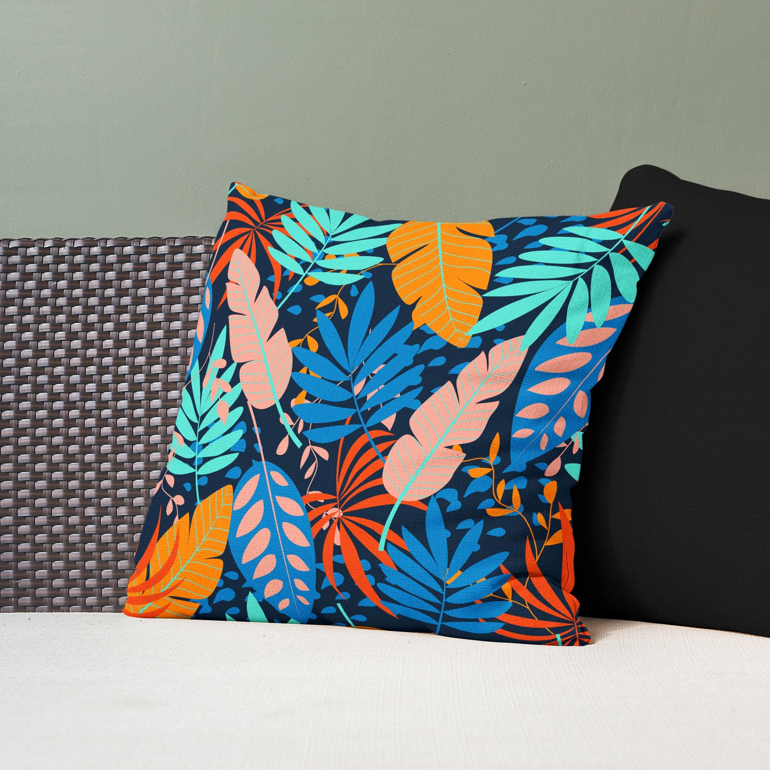 Red sofa with pillow and light lamp