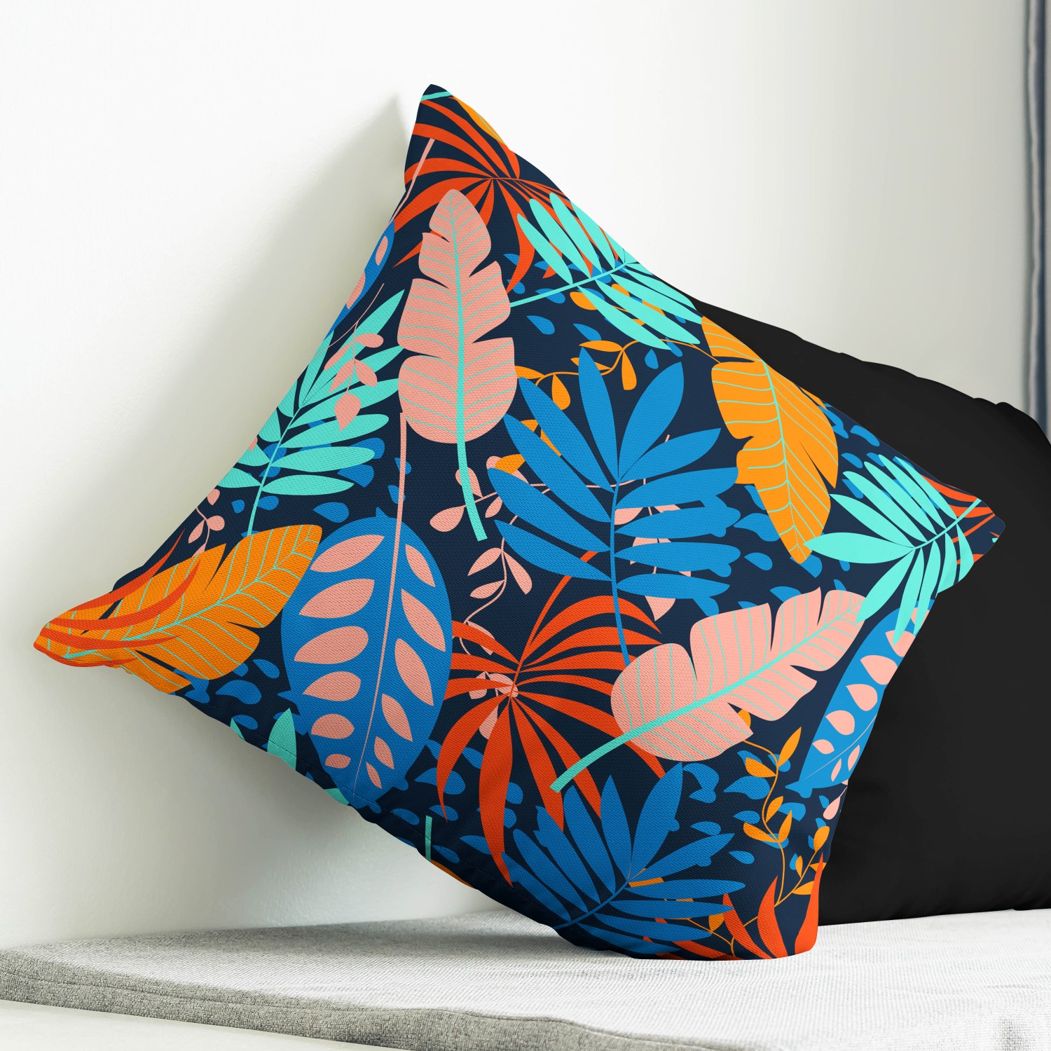 Red sofa with pillow and light lamp