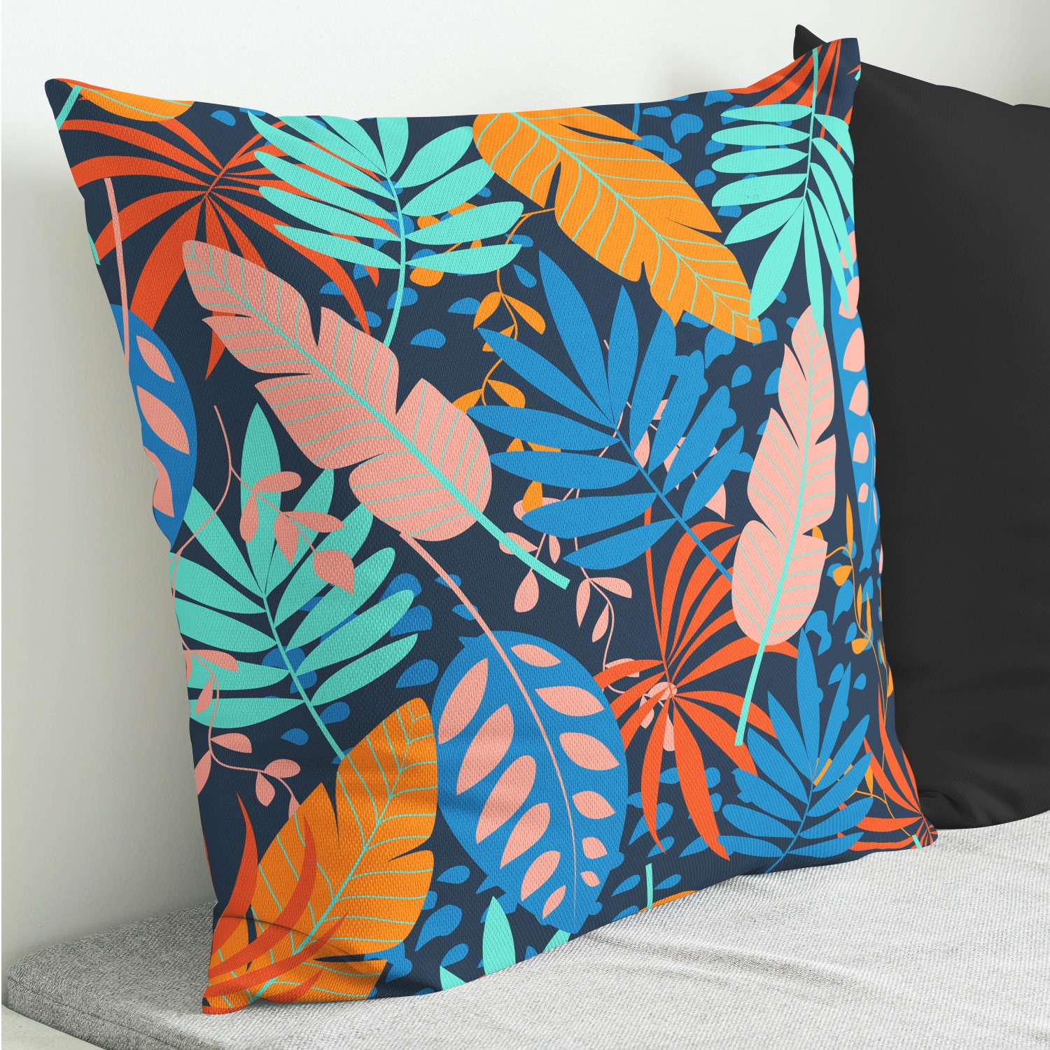 Red sofa with pillow and light lamp