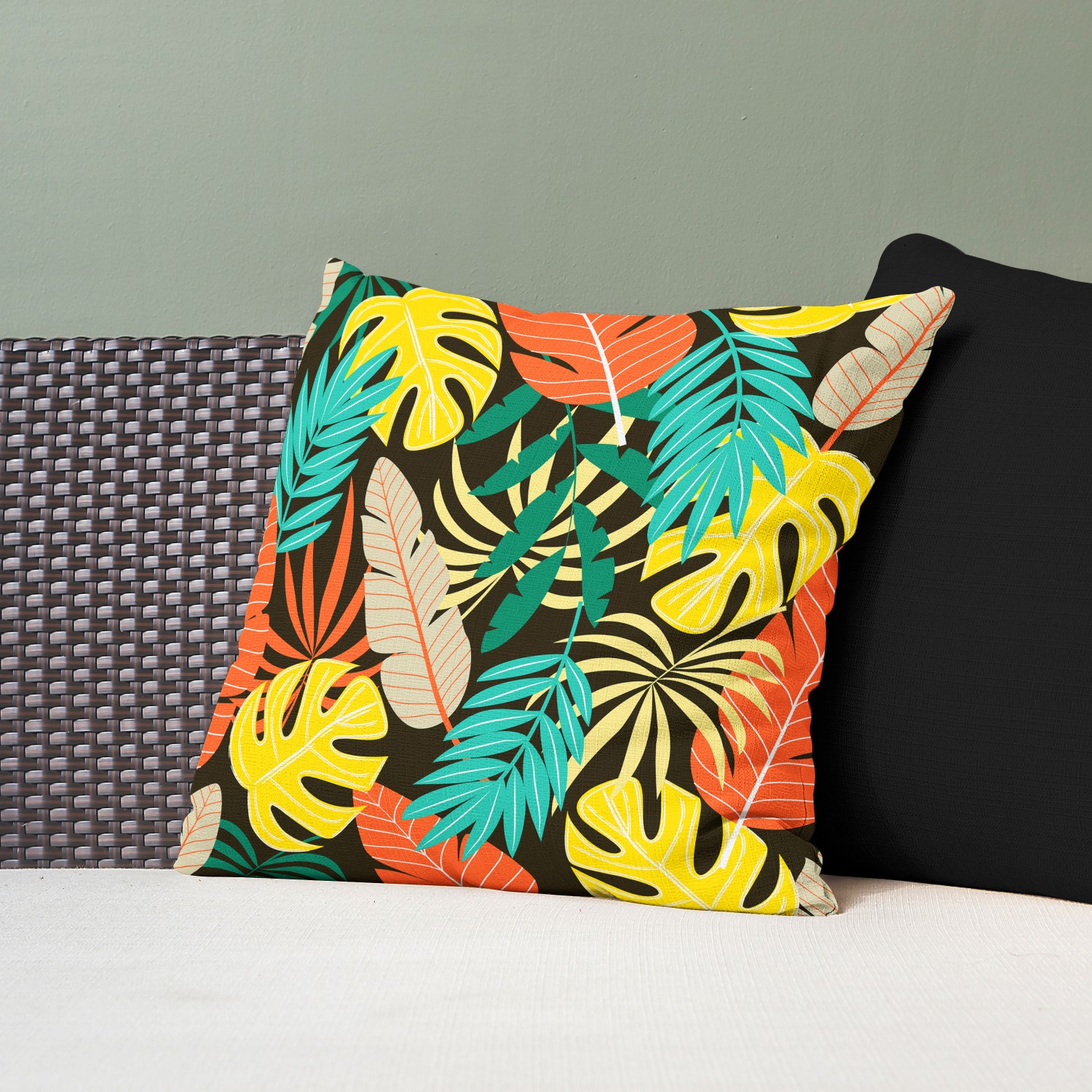 Red sofa with pillow and light lamp