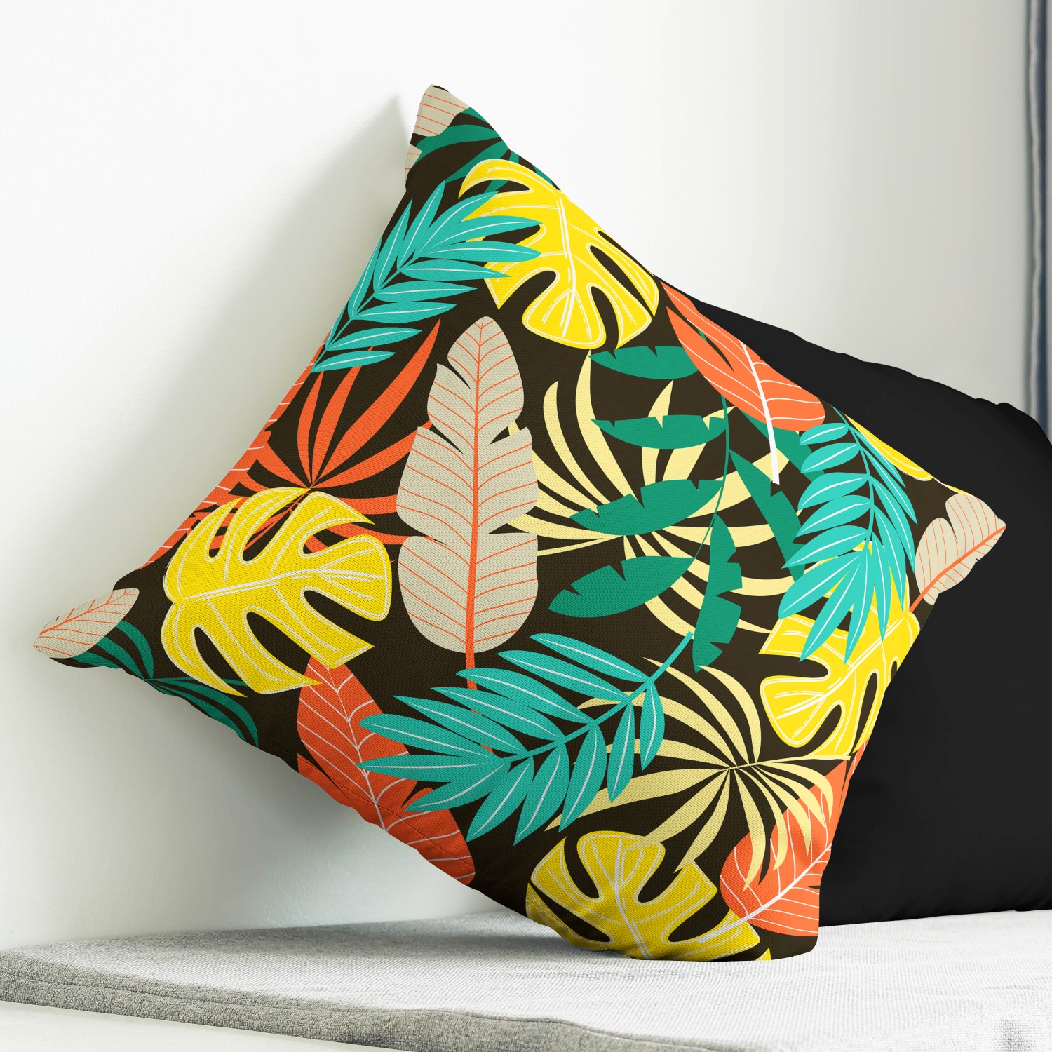 Red sofa with pillow and light lamp