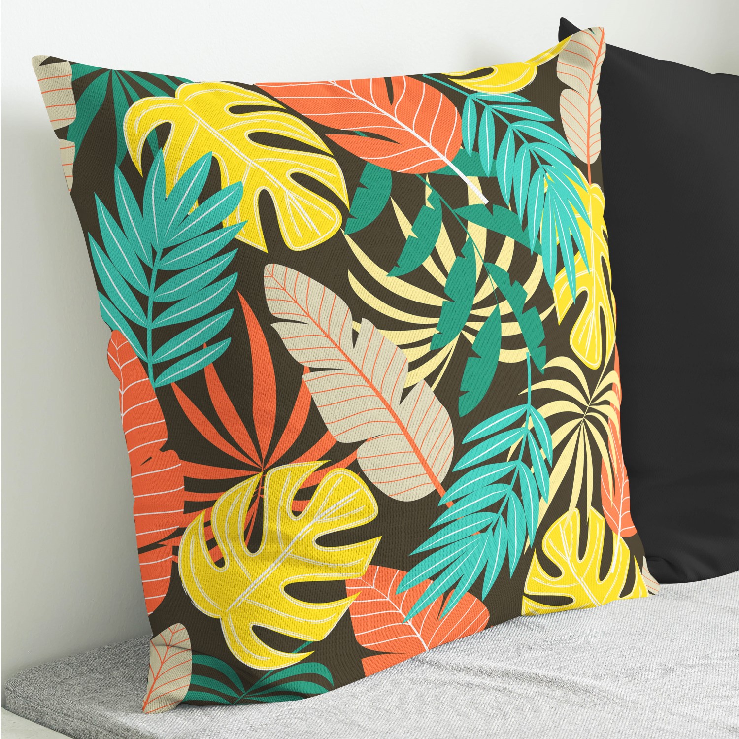 Red sofa with pillow and light lamp