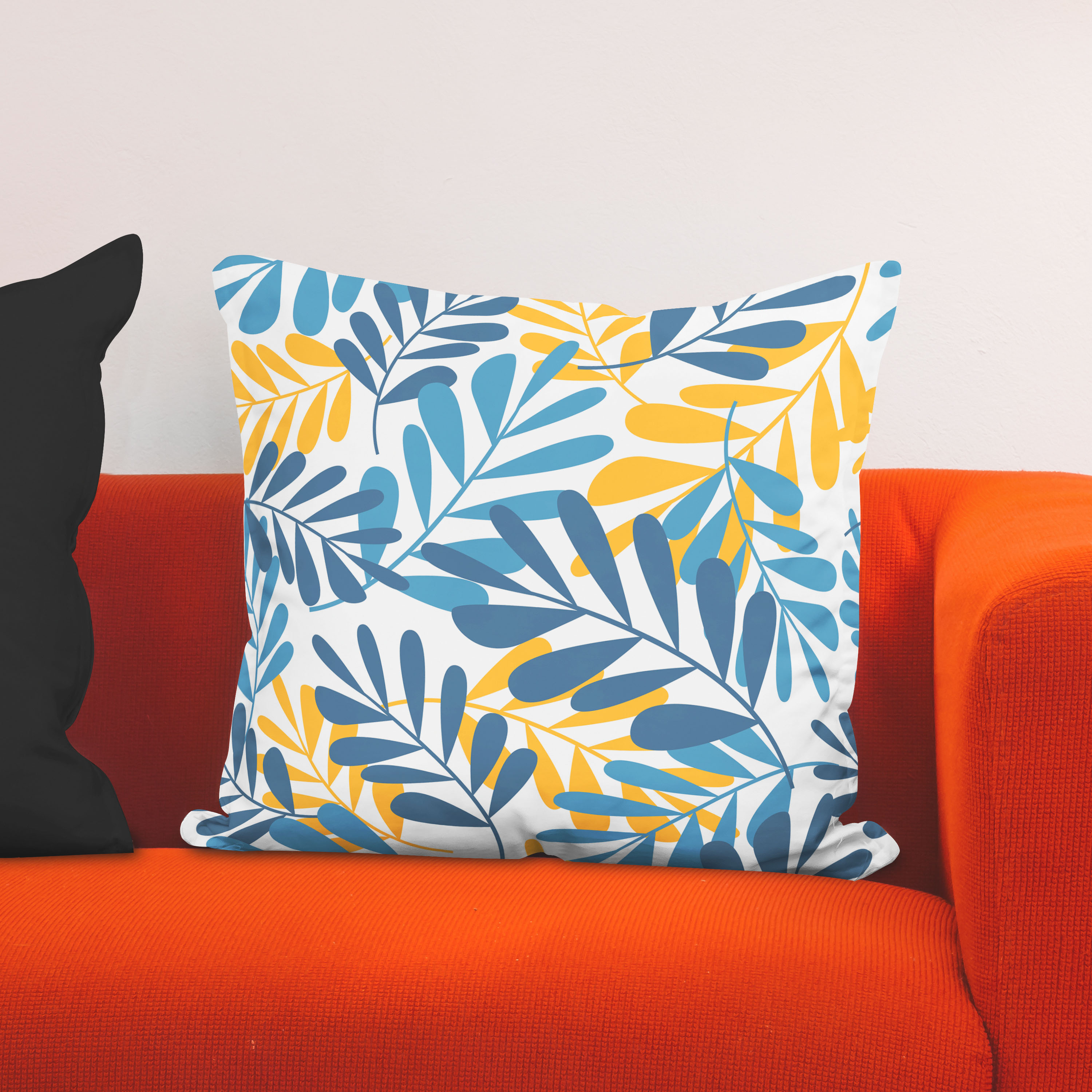 Red sofa with pillow and light lamp