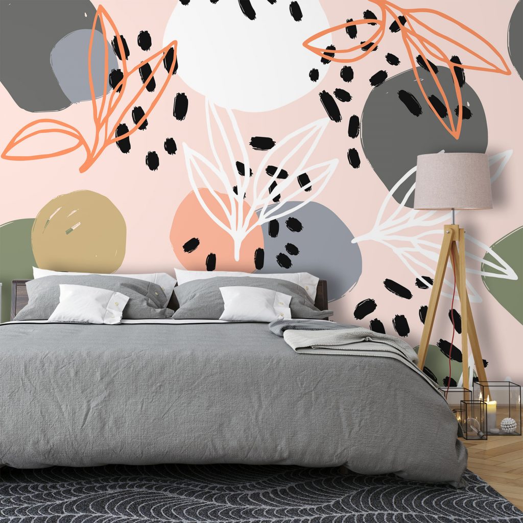 Pink and Grey Abstract Botanical Wallpaper