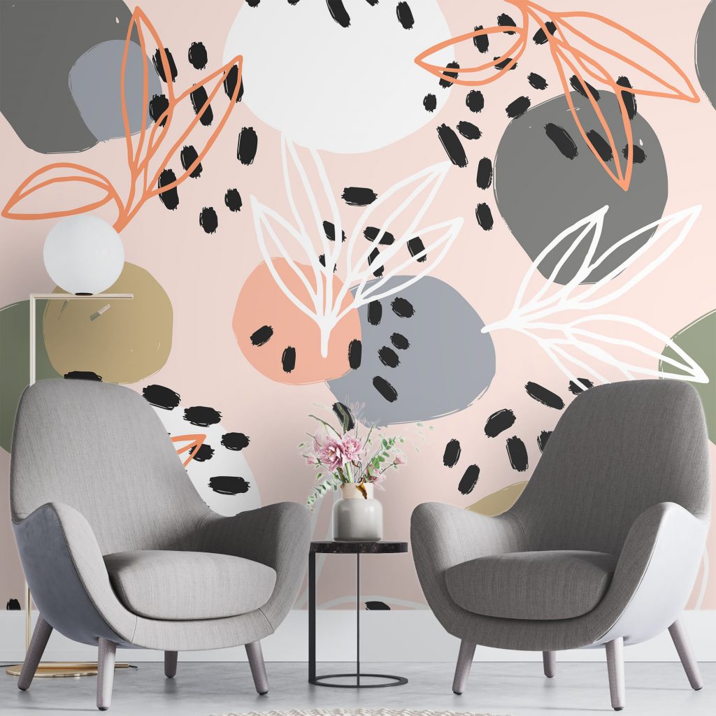 Modern floral abstract  - Mural Wallpaper, PVC Free, Non-Toxic