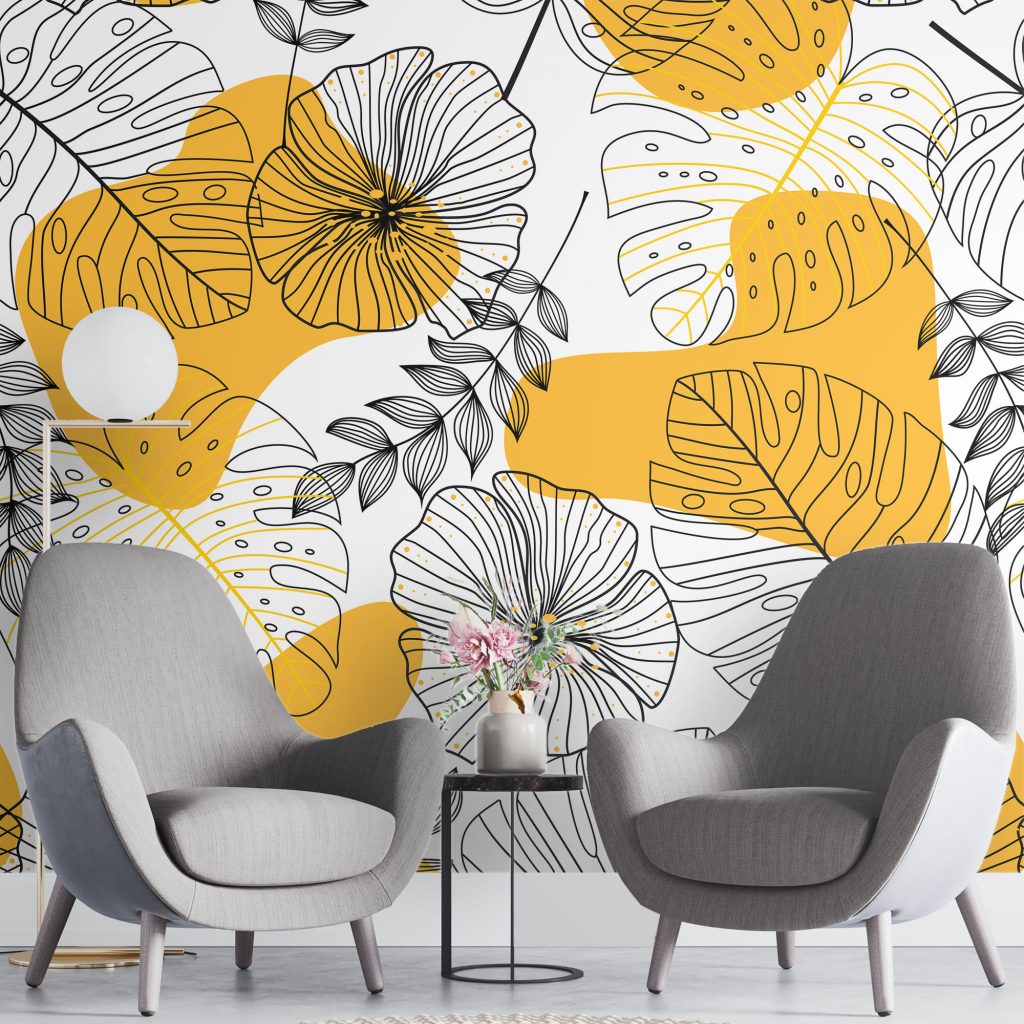 Seamless line drawing floral - Mural Wallpaper, PVC Free, Non-Toxic