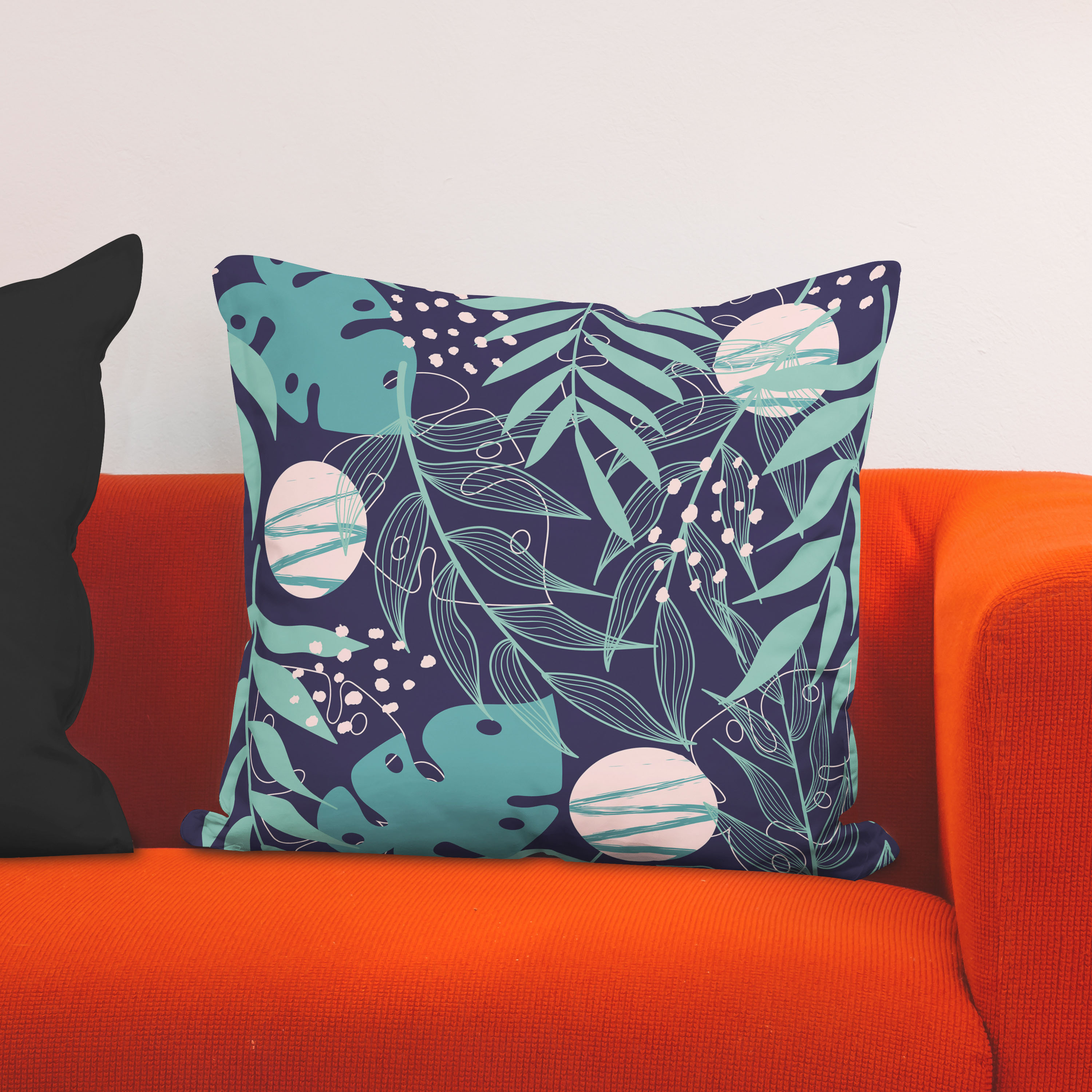 Red sofa with pillow and light lamp