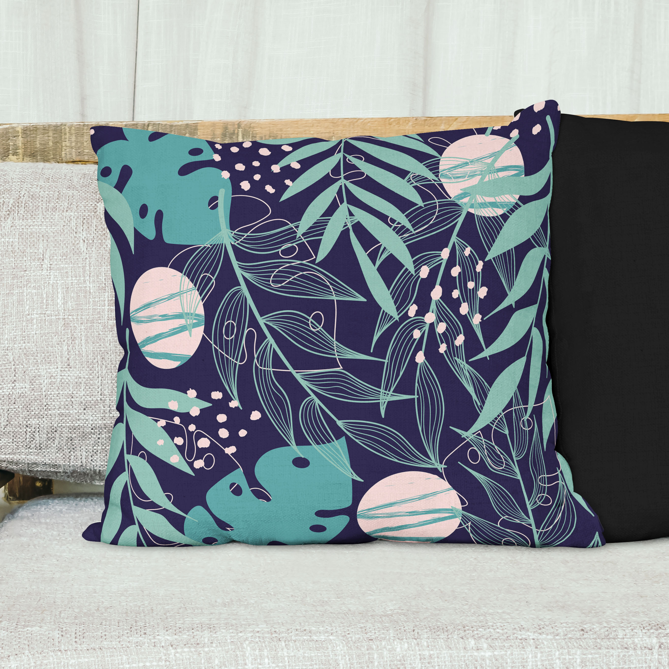 Red sofa with pillow and light lamp