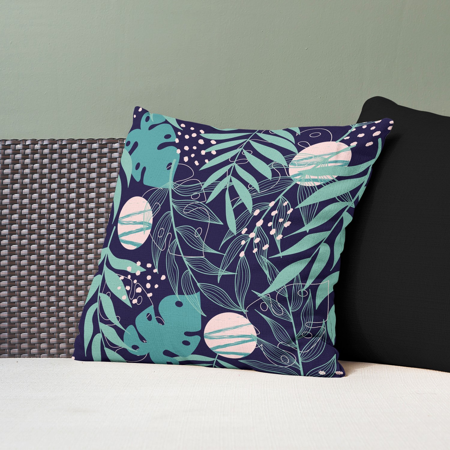 Red sofa with pillow and light lamp