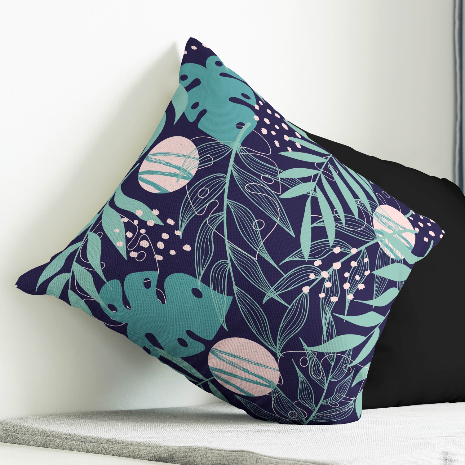 Red sofa with pillow and light lamp