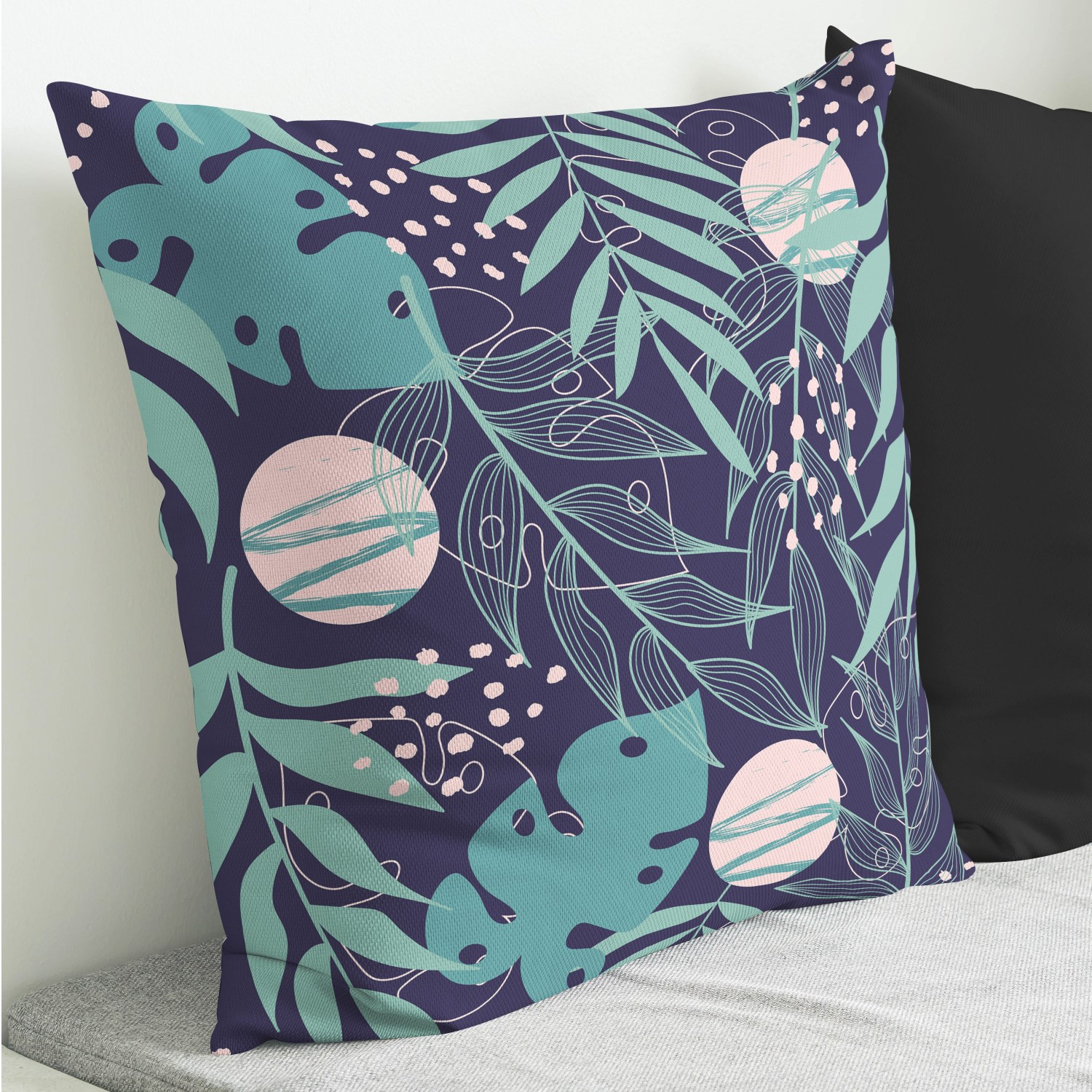 Red sofa with pillow and light lamp