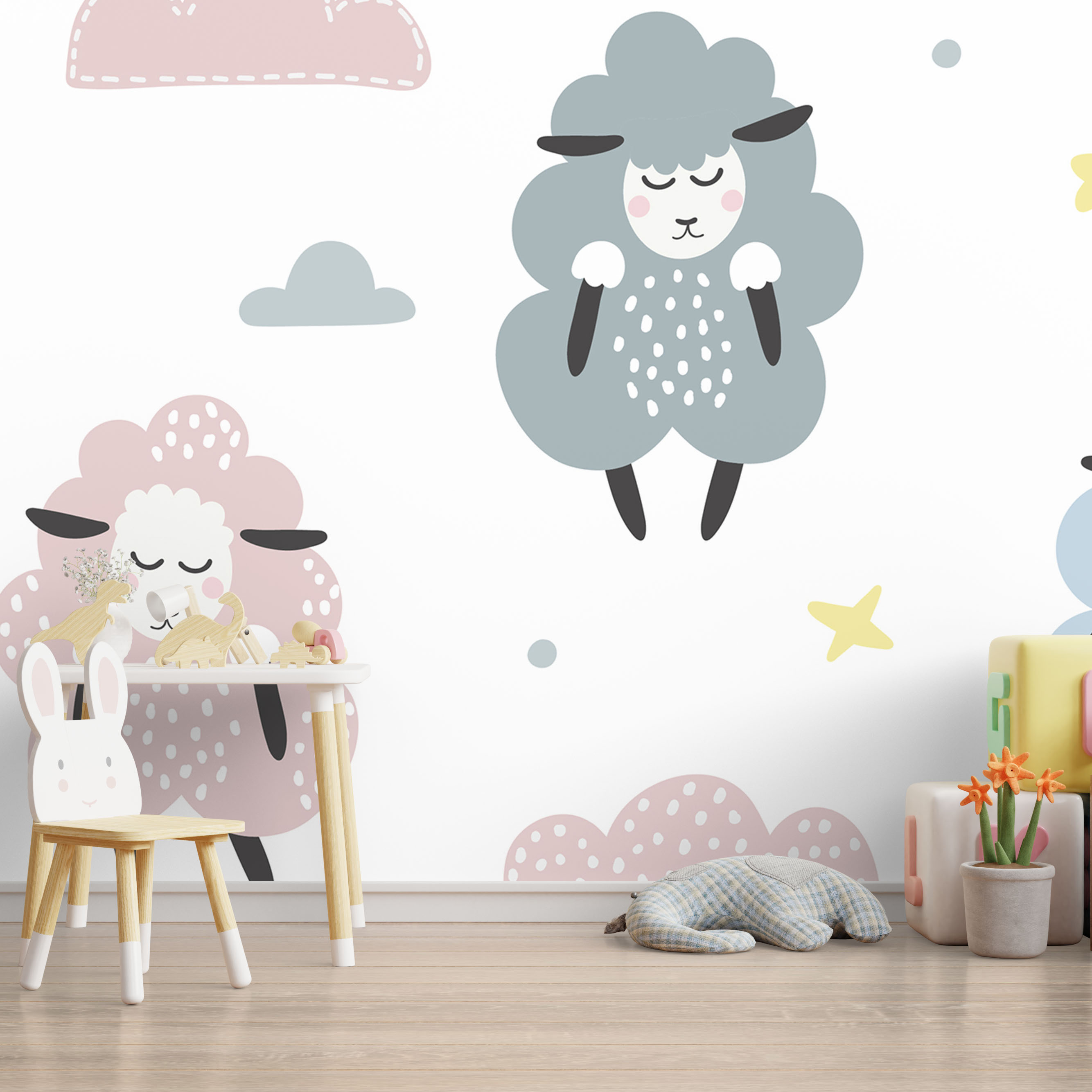 Mock up wall in the children's room in cream color wall backgrou