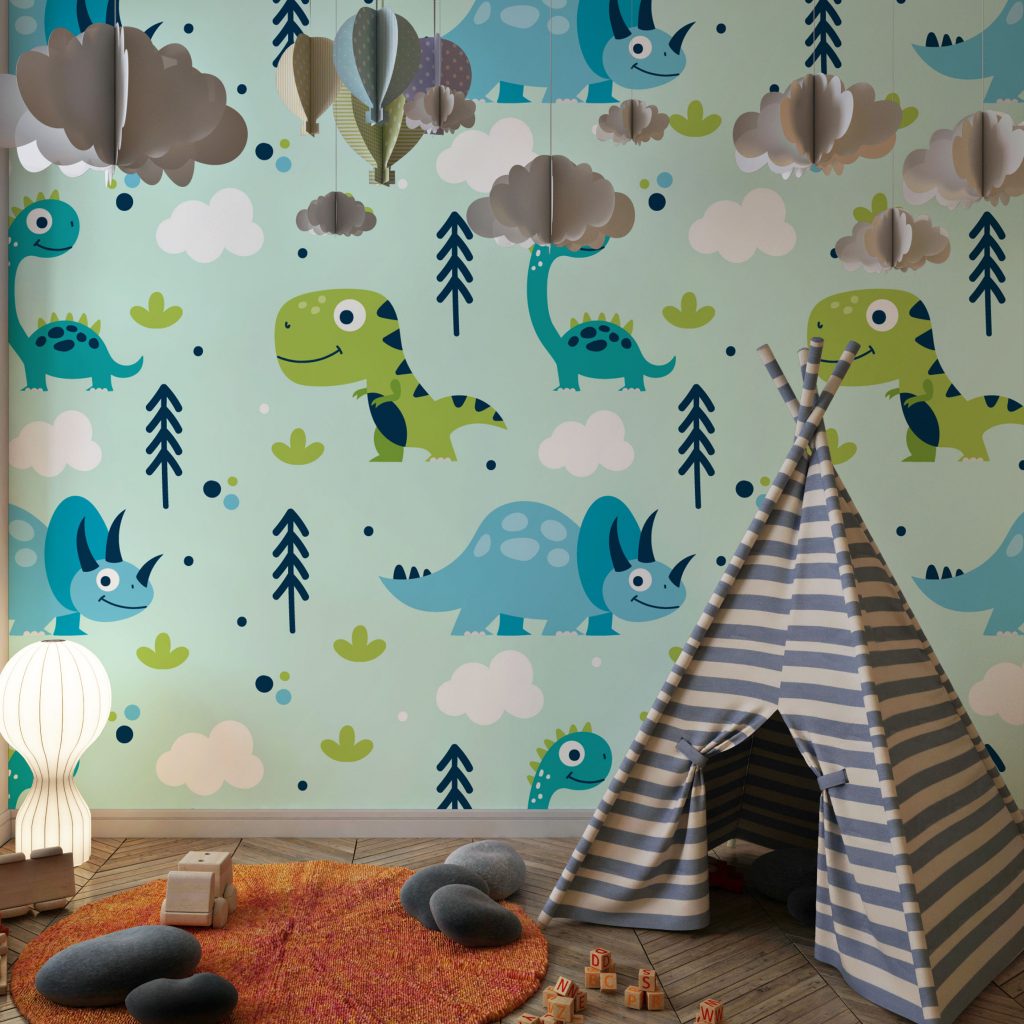 Cute blue and green dinosaurs