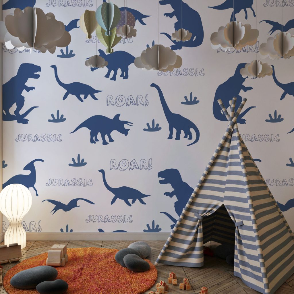 Cute navy blue dinosaurs silhouettes