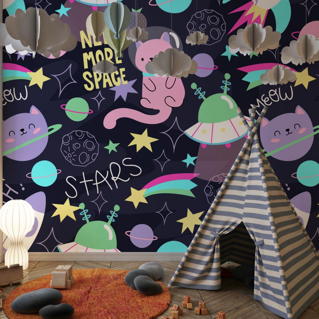 Colorful cats and space doodle