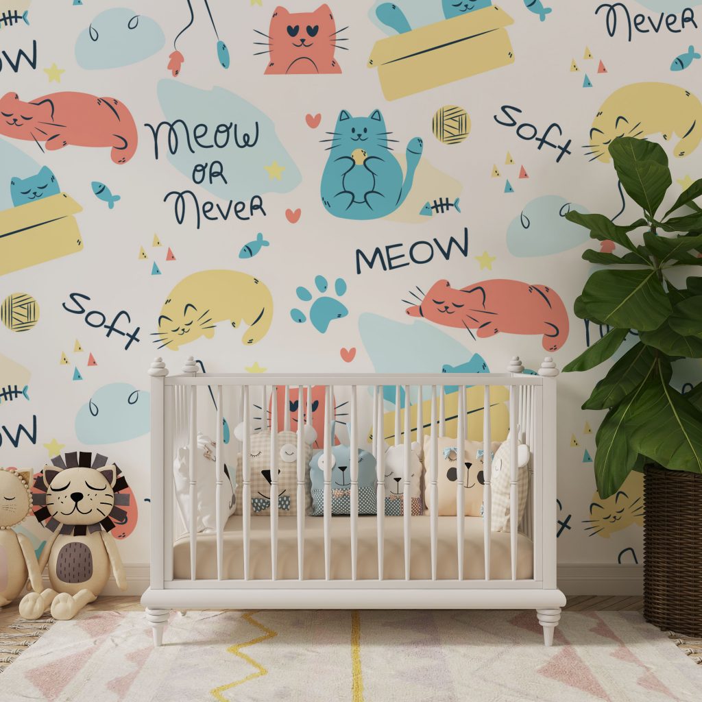 Kids Pastel Cartoon Cats Wallpaper