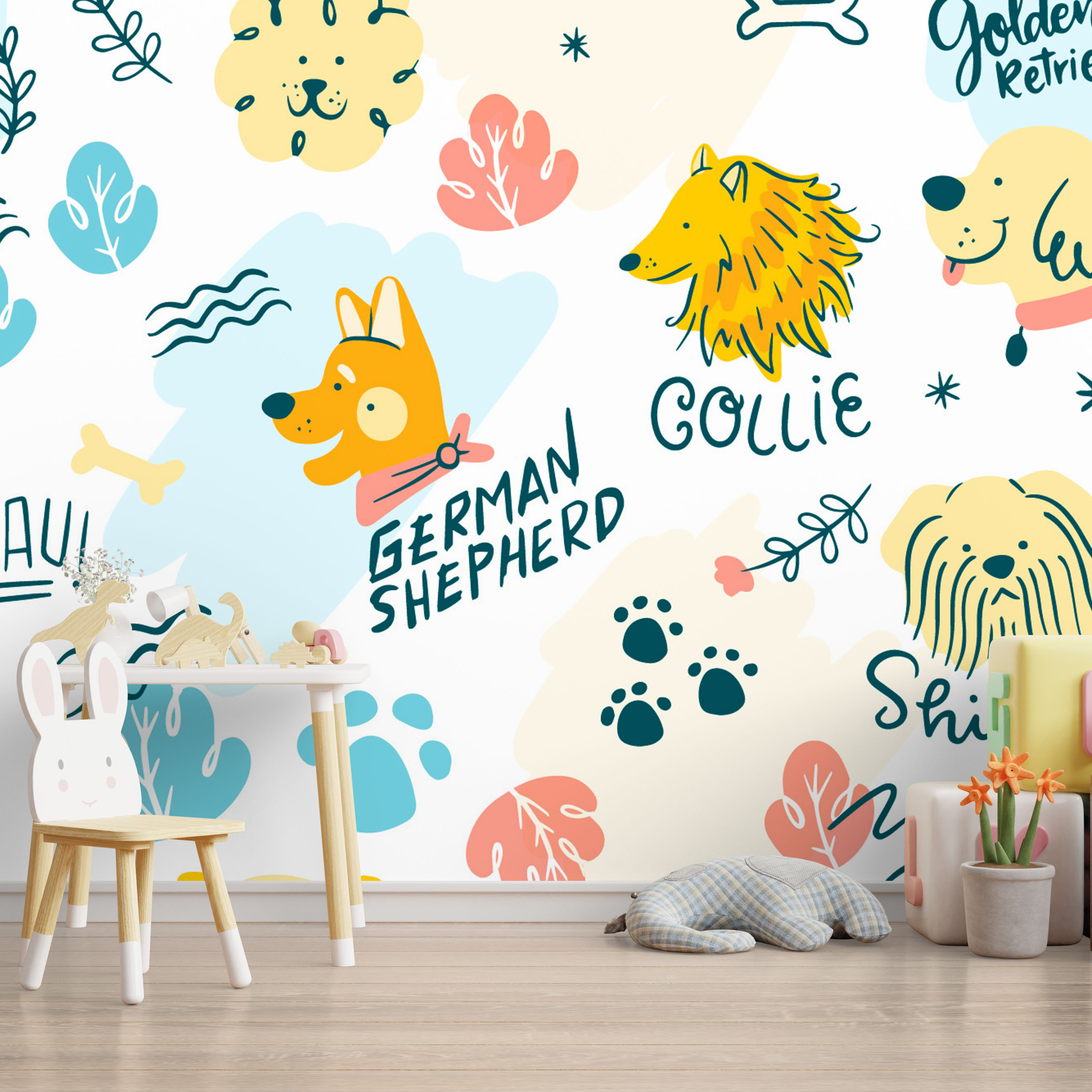 Mock up wall in the children's room in cream color wall backgrou