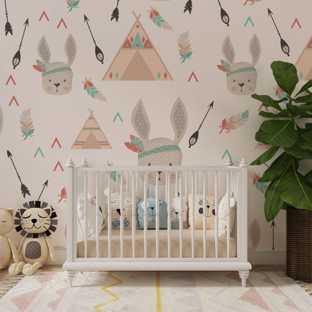 Nursery Boho Bunny and Teepee Wallpaper