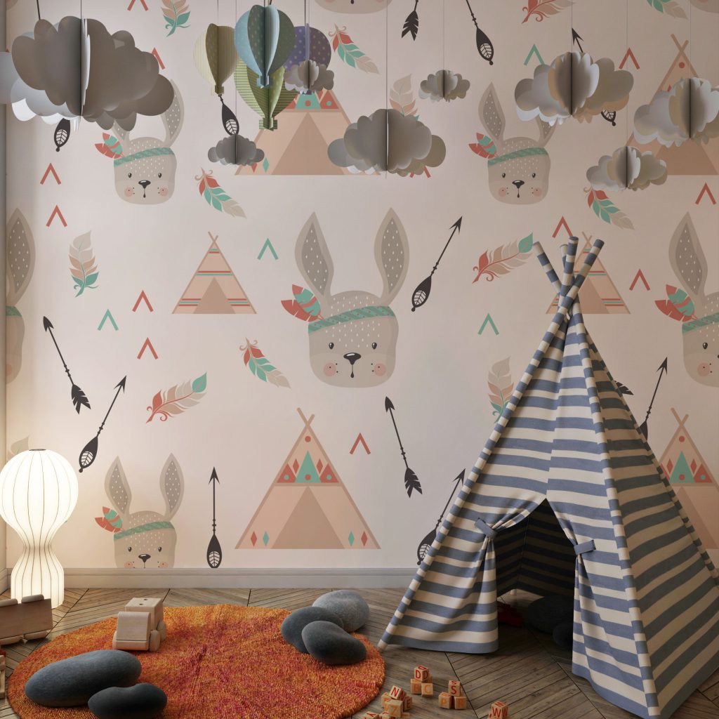 Cute boho bear faces and triangles