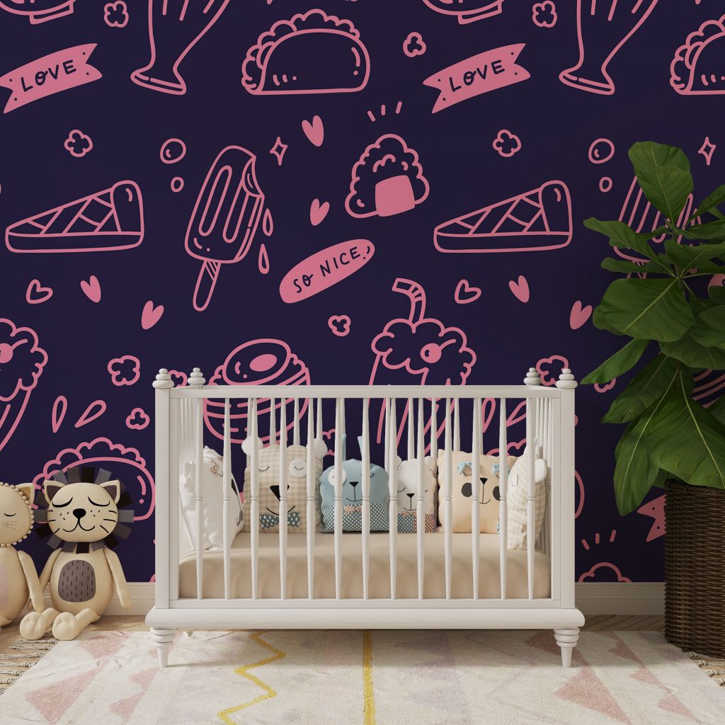 Kids Purple and Pink Food Doodle Wallpaper