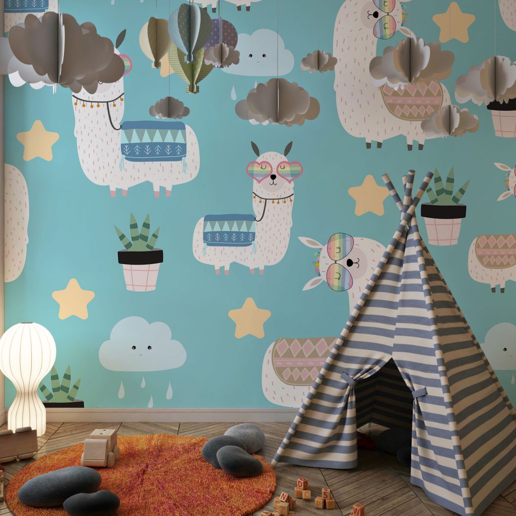 Pastel seamless white cute llama