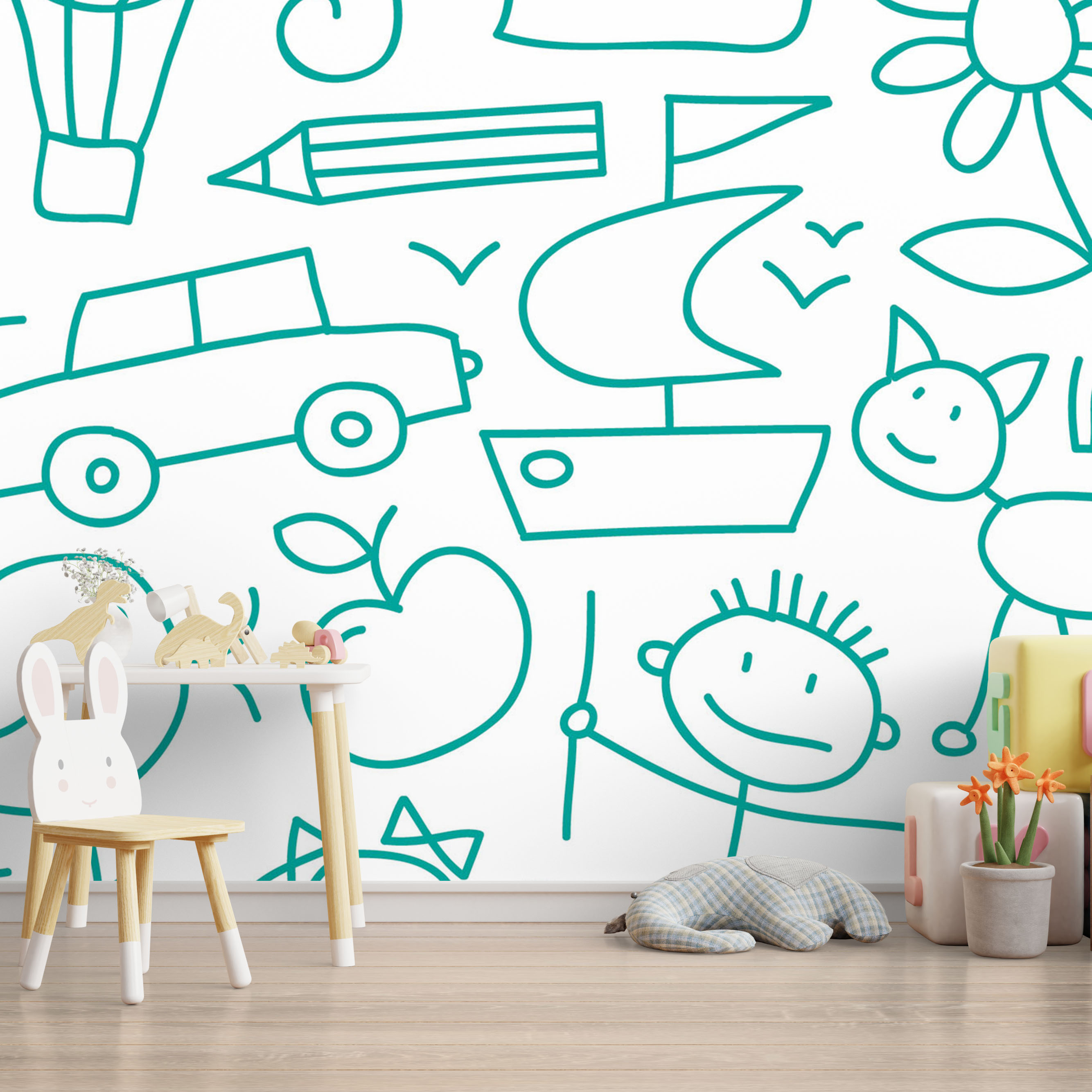 Mock up wall in the children's room in cream color wall backgrou