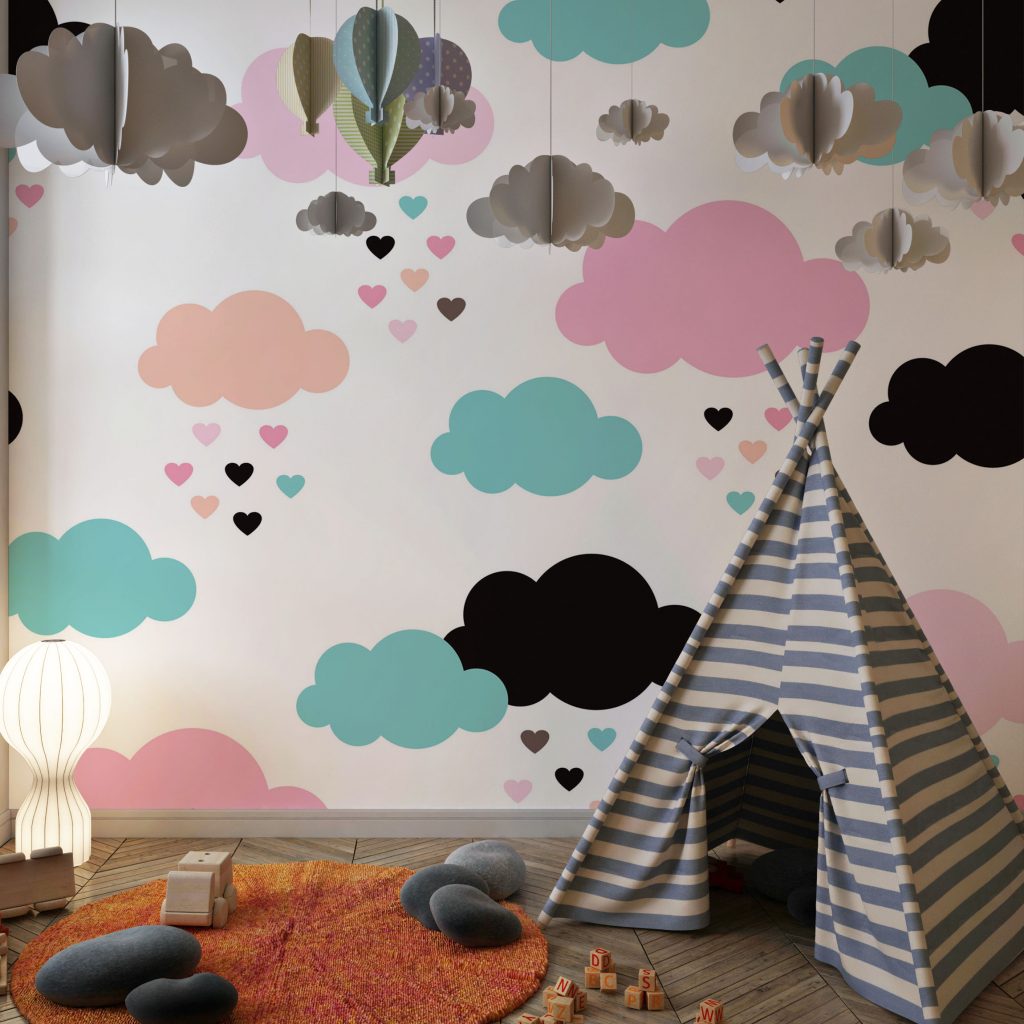 Cute seamless multicolor clouds