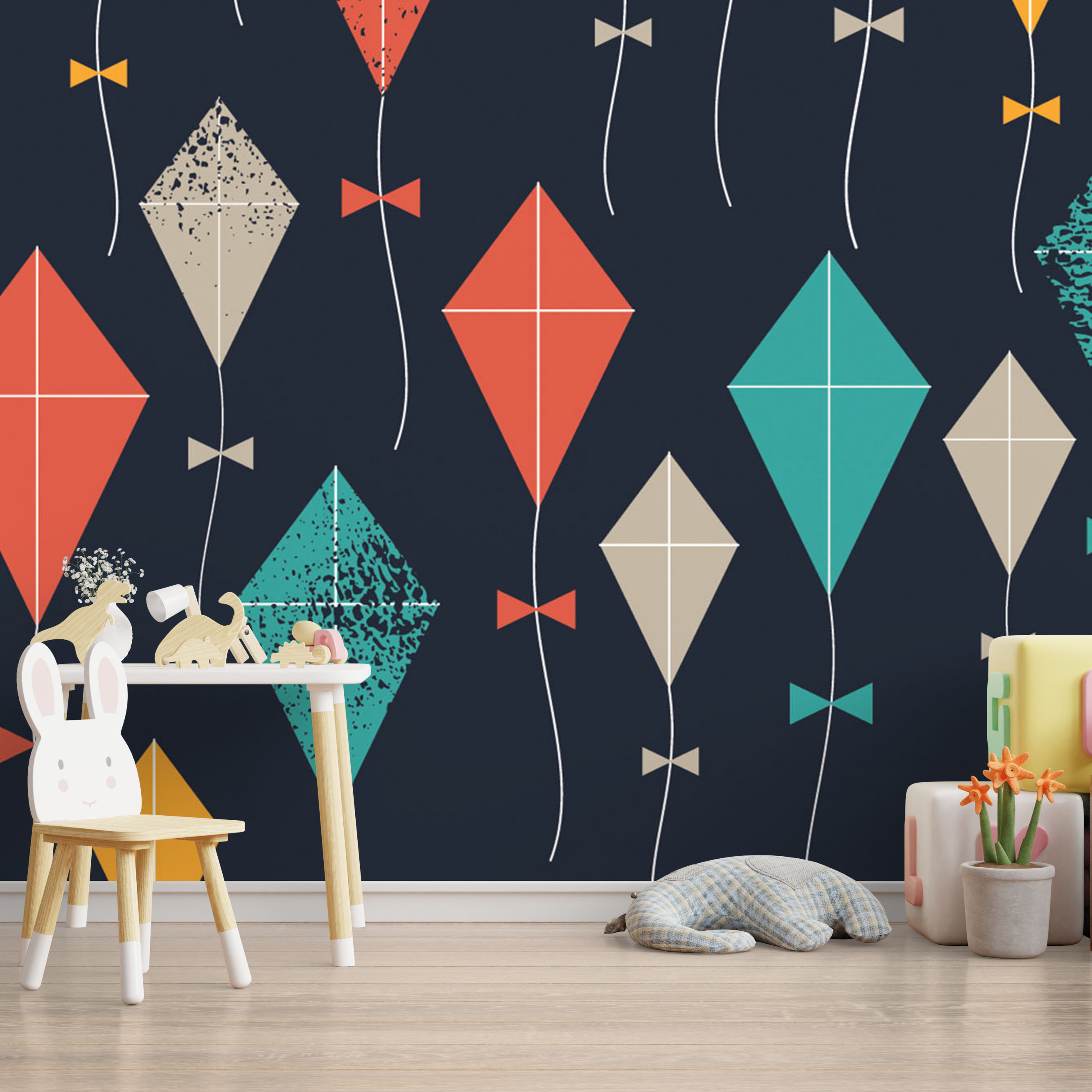 Mock up wall in the children's room in cream color wall backgrou