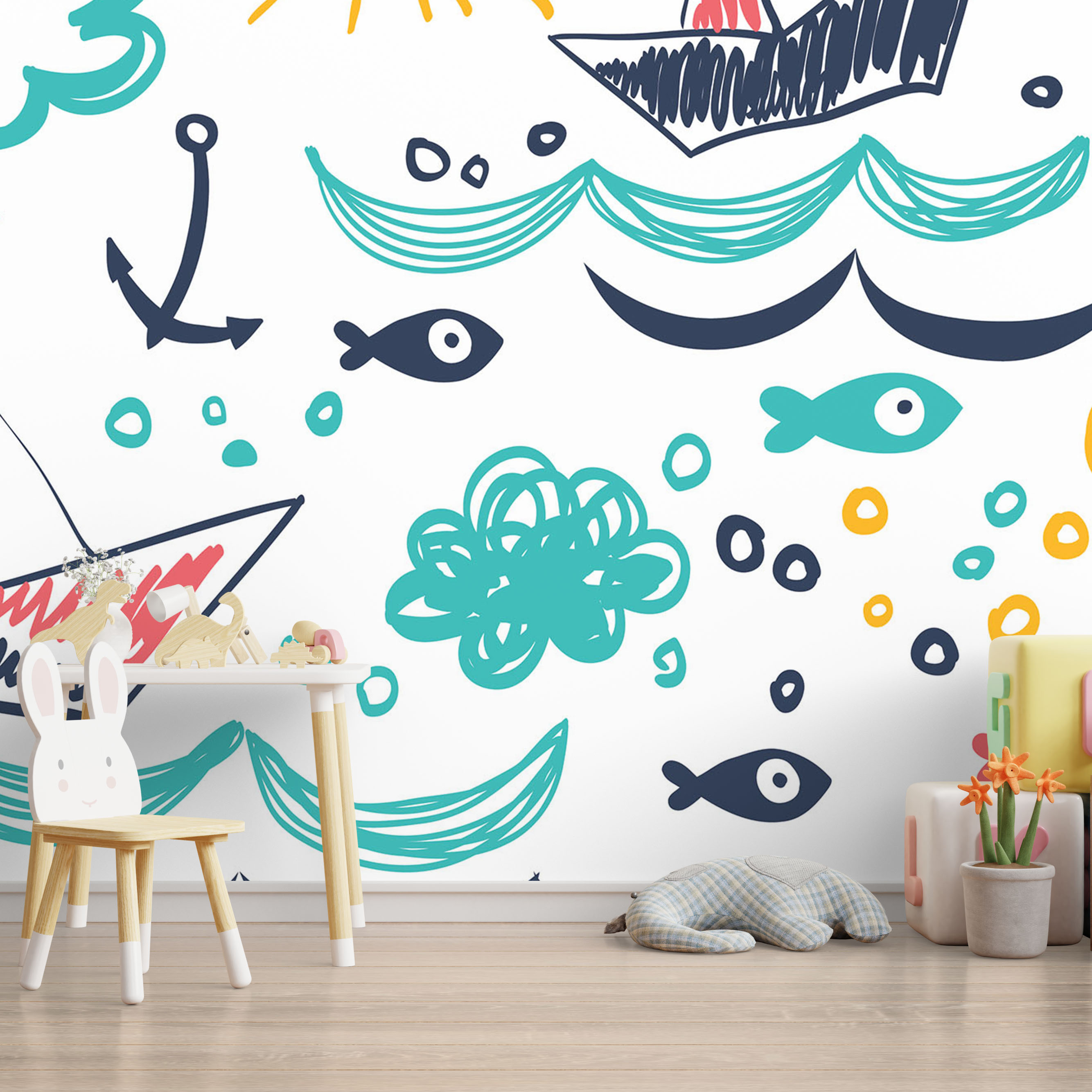 Mock up wall in the children's room in cream color wall backgrou