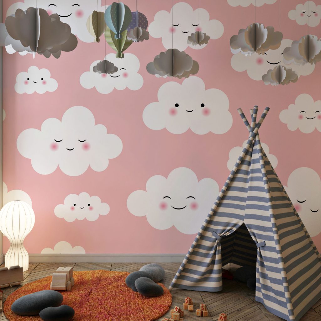 Cute smiling white pink clouds