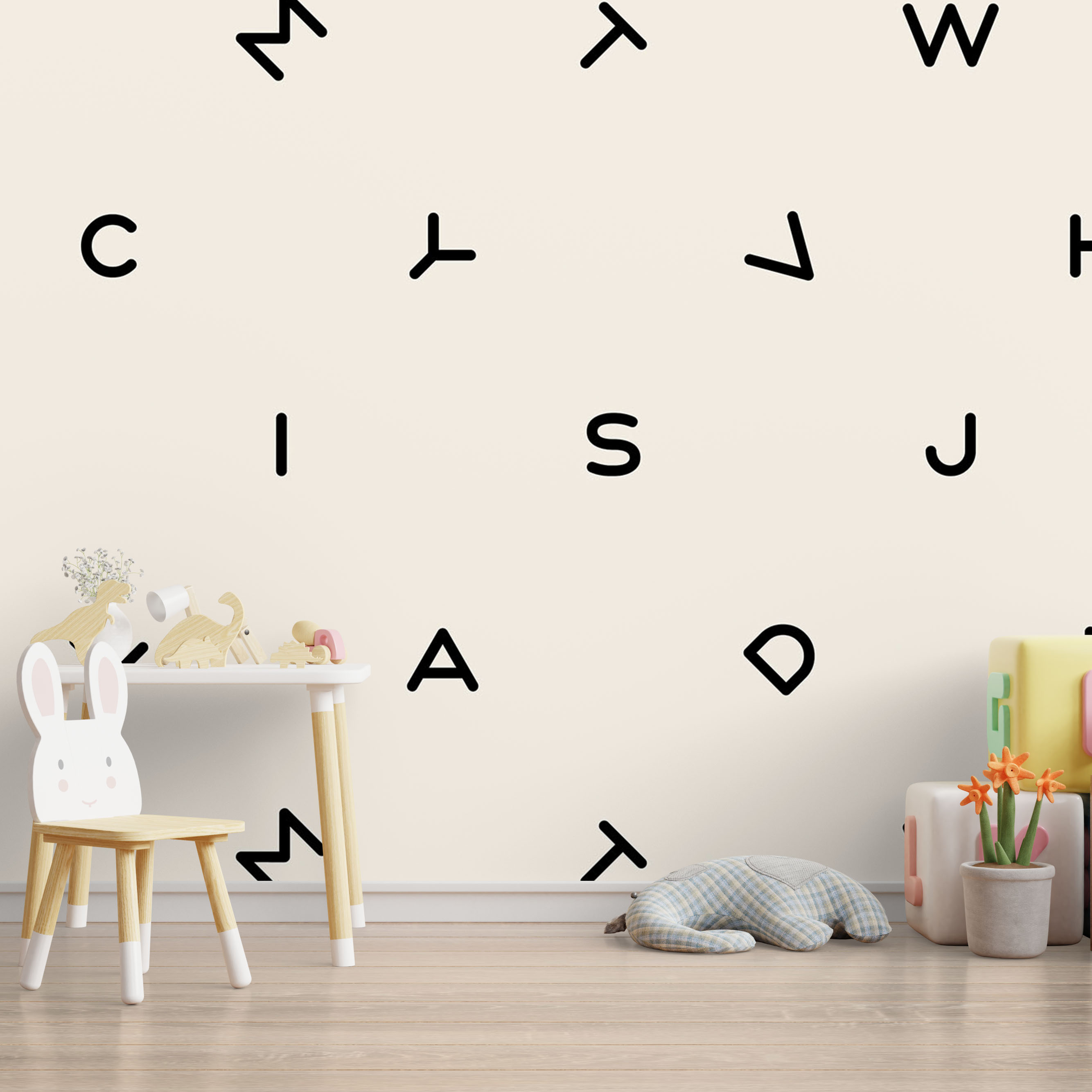 Mock up wall in the children's room in cream color wall backgrou