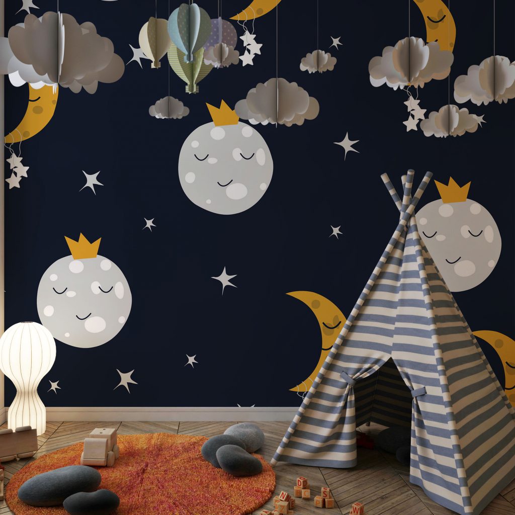 Cute sleeping moon and stars