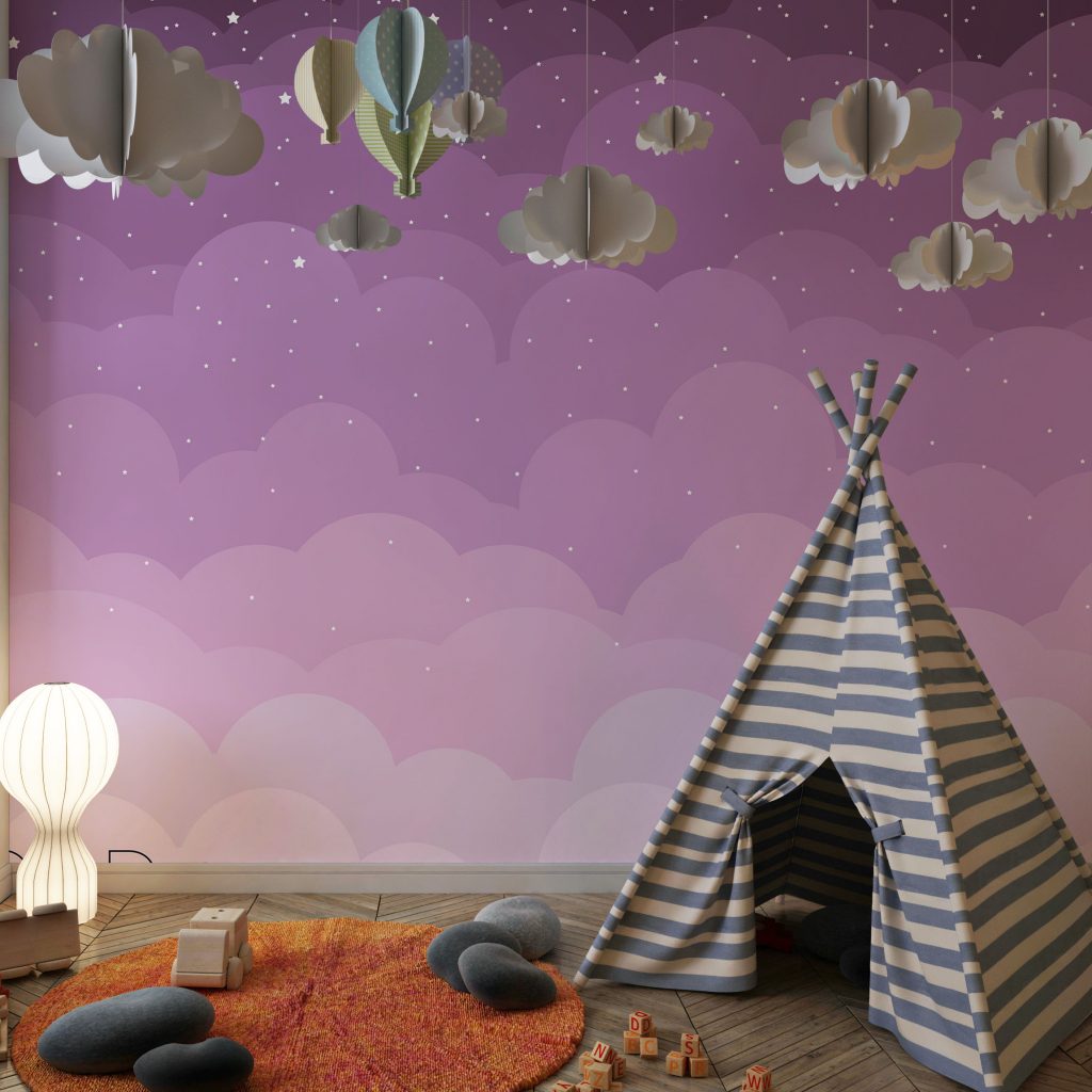 Pink night starry sky