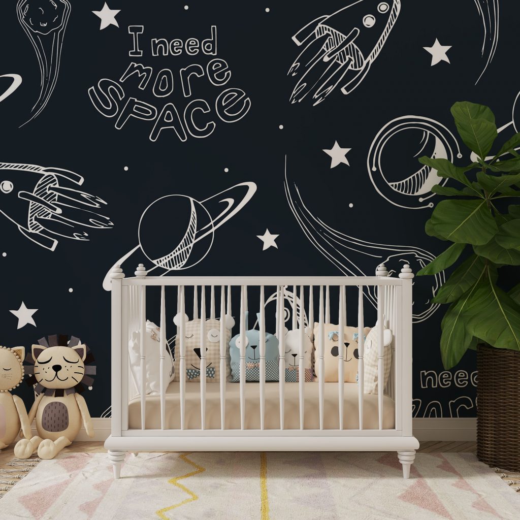 Black and White Space Doodle Wallpaper
