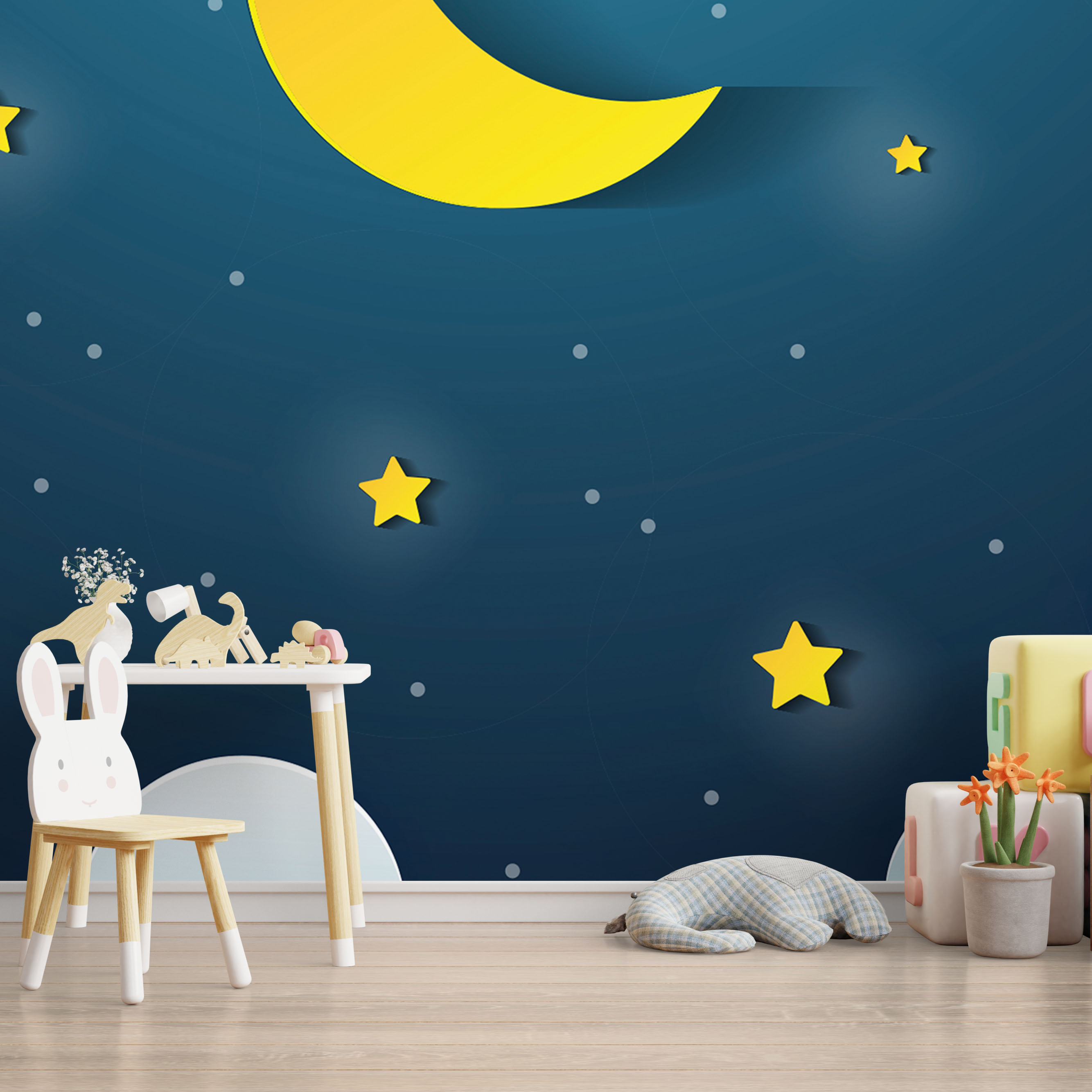 Mock up wall in the children's room in cream color wall backgrou