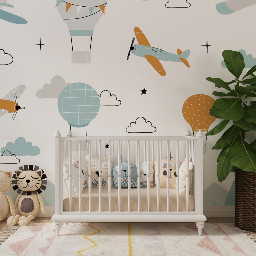 Kids Hot Air Balloon and Aeroplane Wallpaper