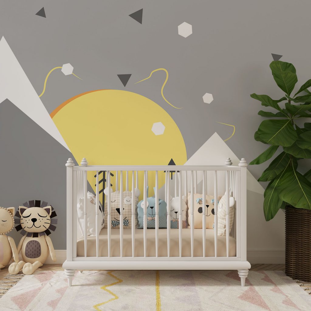 Grey Mountain and Yellow Sun Mural Wallpaper
