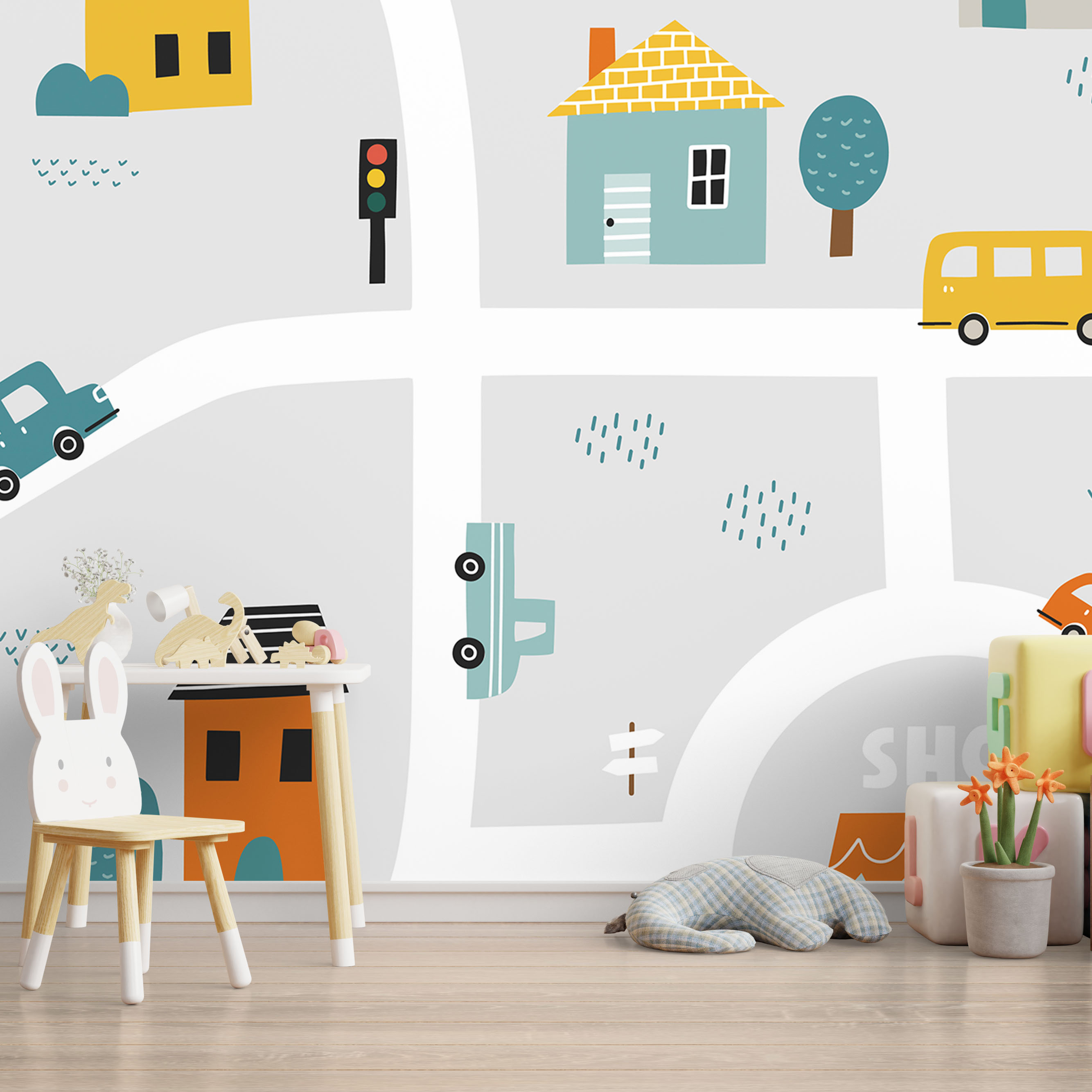 Mock up wall in the children's room in cream color wall backgrou