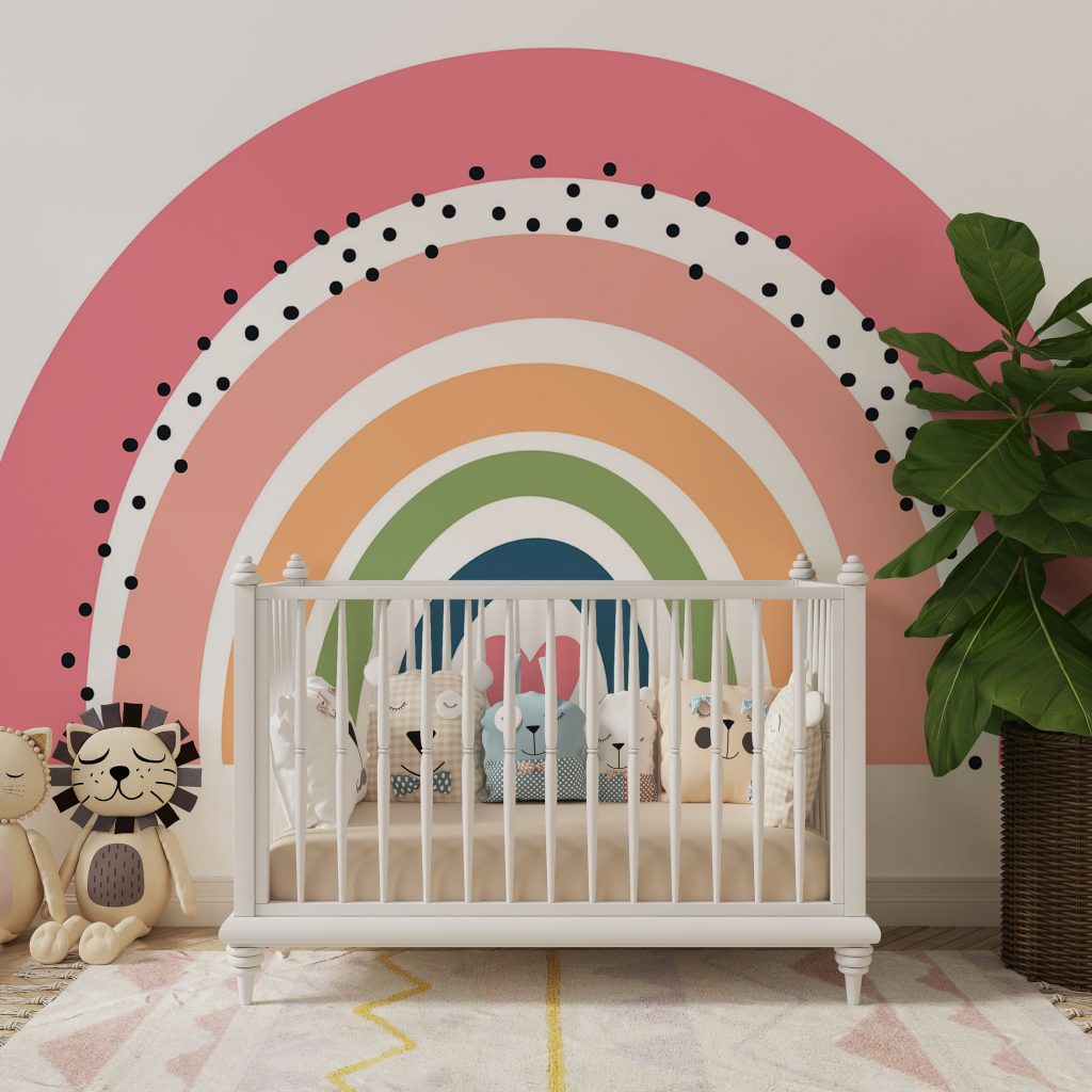 Nursery Pink Rainbow and Heart Wallpaper