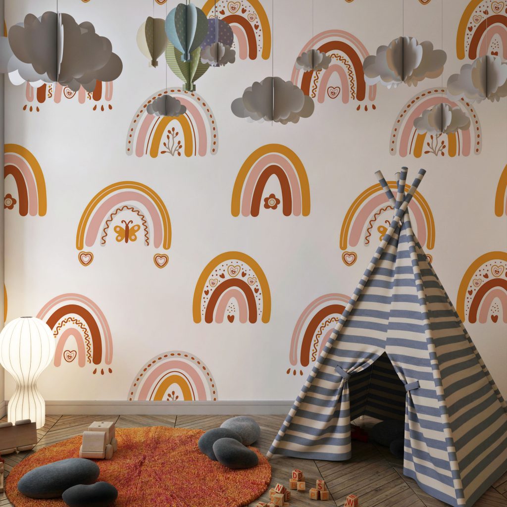 Cute seamless boho rainbow flowers