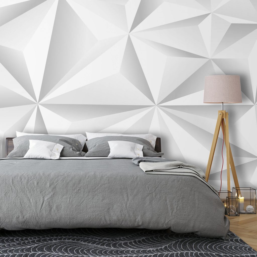 White 3D Faceted Geometric Wallpaper