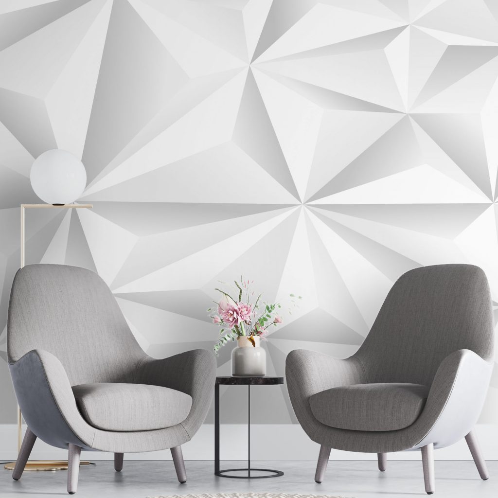 White 3D geometric  - Mural Wallpaper, PVC Free, Non-Toxic