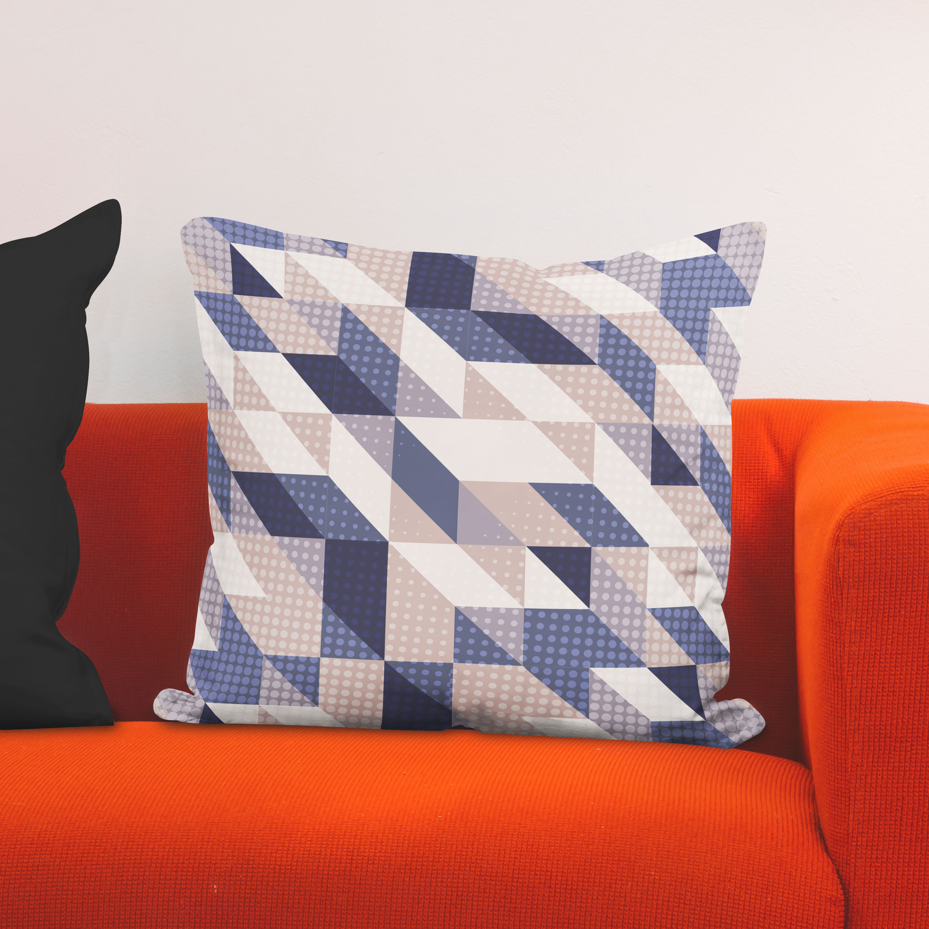 Red sofa with pillow and light lamp